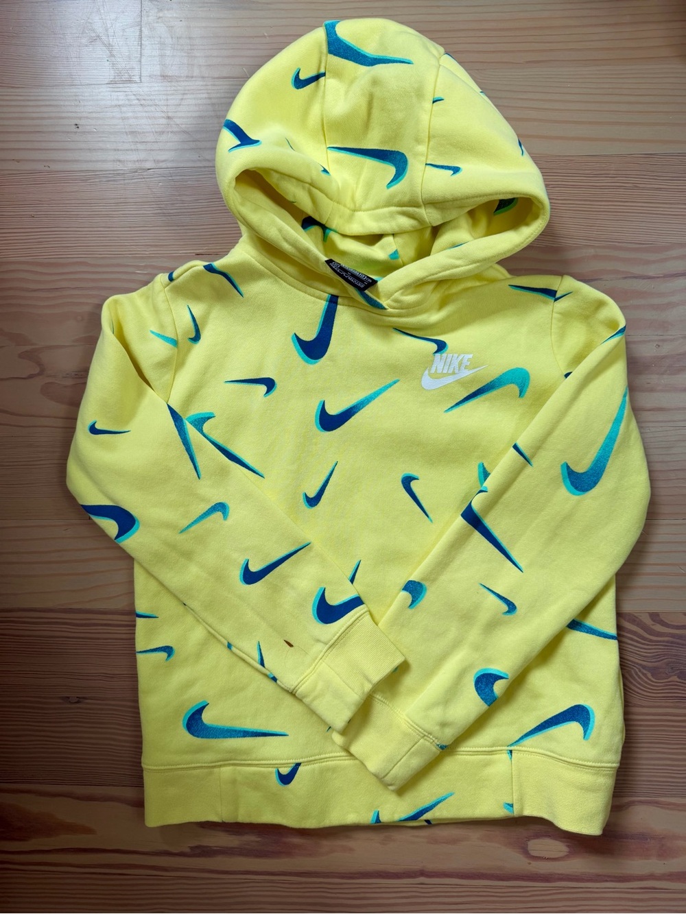 Nike Neon Yellow Pullover Hoodie with Teal & Blue Swoosh